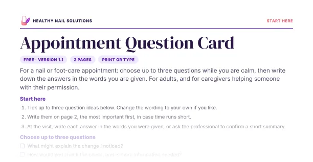 Preview of the top of page 1 of the Appointment Question Card: the heading and first lines only, not the full page