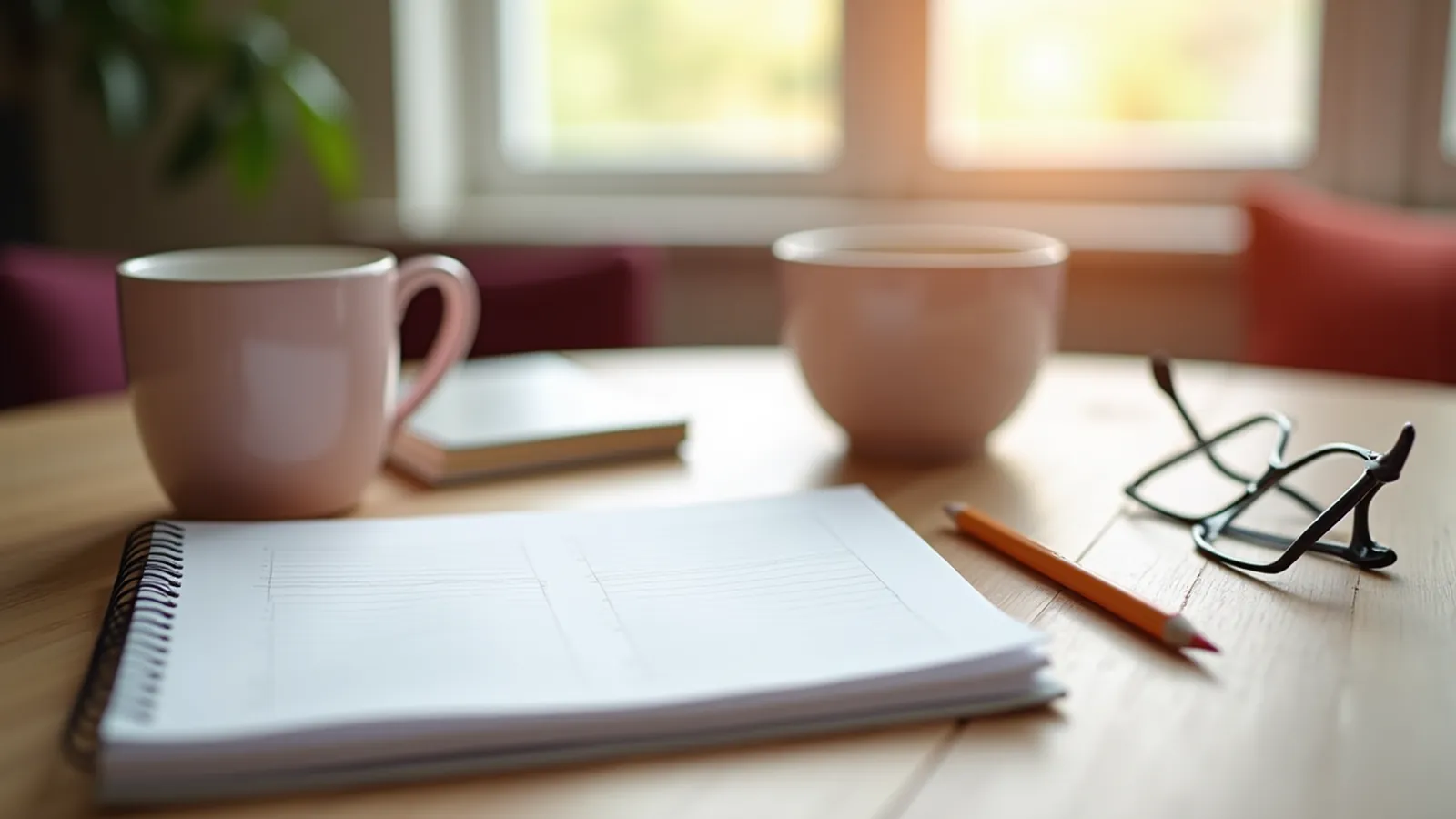 Blank doctor handout instructions beside a three-column notebook on a sunlit kitchen table