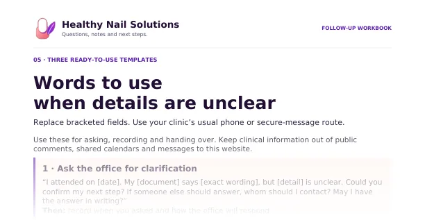 Preview of the top of page 5 of the Nail-Care Follow-Up Workbook: the heading and first lines only, not the full page