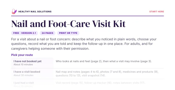 Preview of the top of page 1 of the Nail and Foot-Care Visit Kit: the heading and first lines only, not the full page